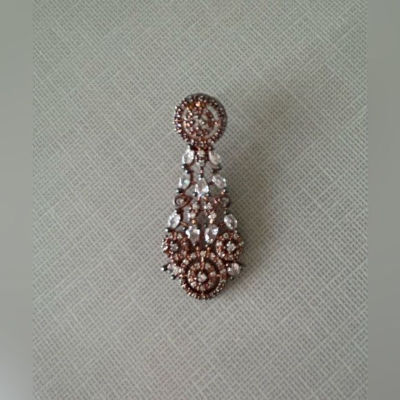 Kundan Indian set Crystal Rose Gold Pink necklace with earrings. - Picture 5 of 5